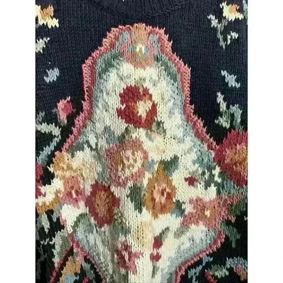 Heirloom Collectibles Sweater Womens Medium Black Floral Vintage 90s Cotton Knit - Picture 3 of 9